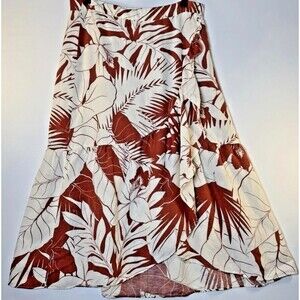 Madewell Skirt 12 Brown White Floral Linen Blend Ruffle Midi‎ Tropical Boho